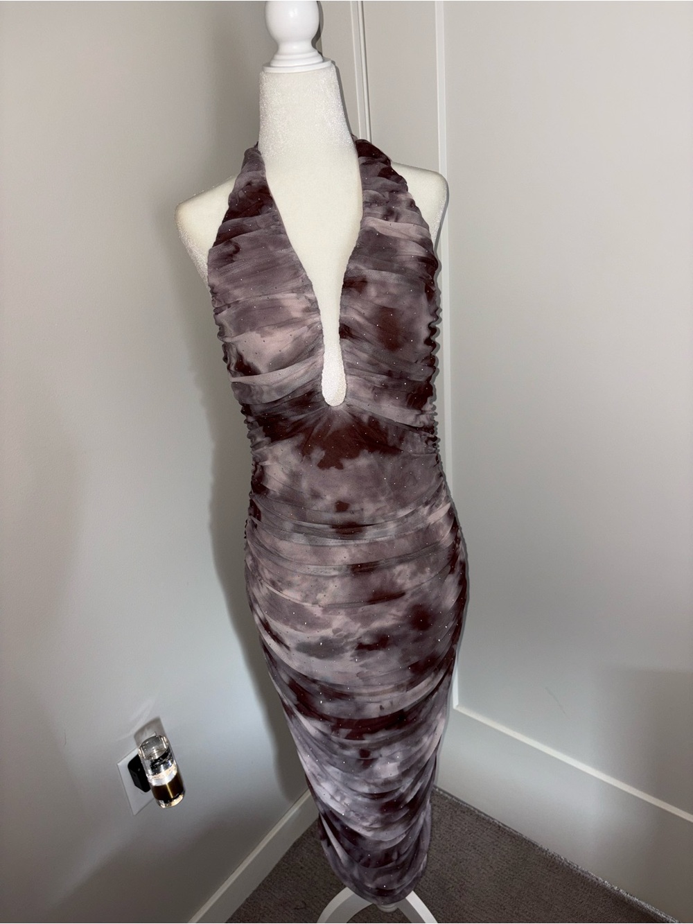 Fashion Nova Mauve Tie-Dye Halter Midi Dress